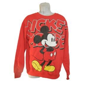 Disney Sweatshirt Women Sz L 11-13‎ Mickey Mouse Pullover Red